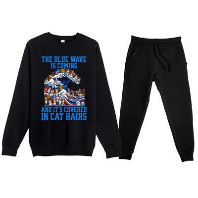 The Blue Humor Wave Is Coming Covered In Cat Hairs Kamala Premium Crewneck Sweatsuit Set