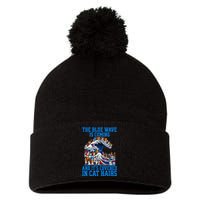 The Blue Humor Wave Is Coming Covered In Cat Hairs Kamala Pom Pom 12in Knit Beanie