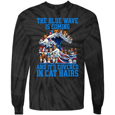 The Blue Humor Wave Is Coming Covered In Cat Hairs Kamala Tie-Dye Long Sleeve Shirt