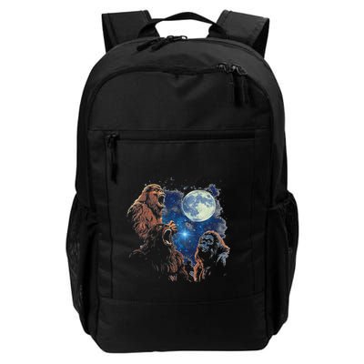 Three Bigfoot Howling At The Moon Sasquatch Starry Night Daily Commute Backpack