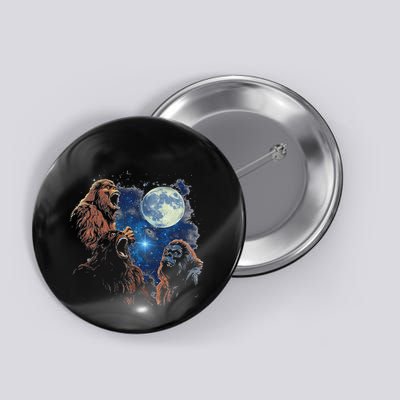 Three Bigfoot Howling At The Moon Sasquatch Starry Night Button