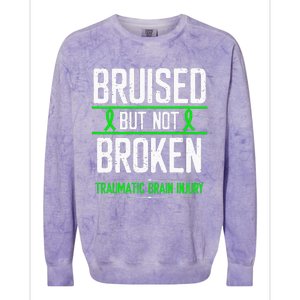 Traumatic Brain Injury Awareness Bruised Broken Green Ribbon Colorblast Crewneck Sweatshirt