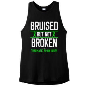 Traumatic Brain Injury Awareness Bruised Broken Green Ribbon Ladies PosiCharge Tri-Blend Wicking Tank