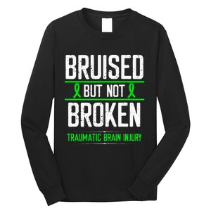 Traumatic Brain Injury Awareness Bruised Broken Green Ribbon Long Sleeve Shirt