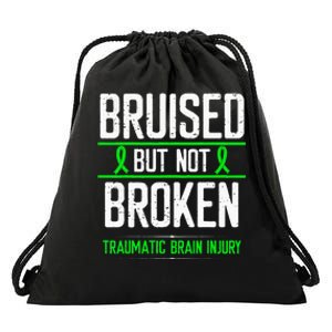 Traumatic Brain Injury Awareness Bruised Broken Green Ribbon Drawstring Bag