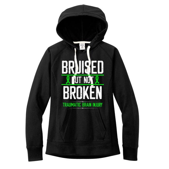 Traumatic Brain Injury Awareness Bruised Broken Green Ribbon Women's Fleece Hoodie