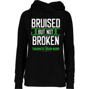 Traumatic Brain Injury Awareness Bruised Broken Green Ribbon Womens Funnel Neck Pullover Hood