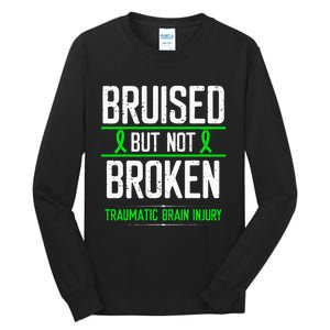 Traumatic Brain Injury Awareness Bruised Broken Green Ribbon Tall Long Sleeve T-Shirt