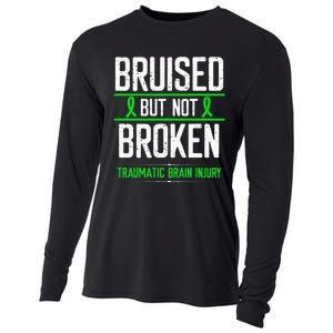 Traumatic Brain Injury Awareness Bruised Broken Green Ribbon Cooling Performance Long Sleeve Crew