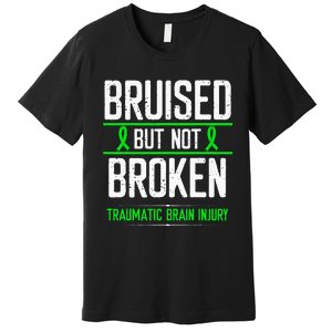 Traumatic Brain Injury Awareness Bruised Broken Green Ribbon Premium T-Shirt