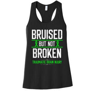 Traumatic Brain Injury Awareness Bruised Broken Green Ribbon Women's Racerback Tank