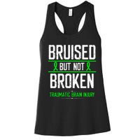 Traumatic Brain Injury Awareness Bruised Broken Green Ribbon Women's Racerback Tank