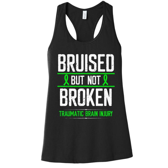 Traumatic Brain Injury Awareness Bruised Broken Green Ribbon Women's Racerback Tank