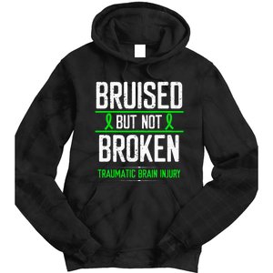 Traumatic Brain Injury Awareness Bruised Broken Green Ribbon Tie Dye Hoodie