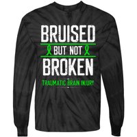 Traumatic Brain Injury Awareness Bruised Broken Green Ribbon Tie-Dye Long Sleeve Shirt