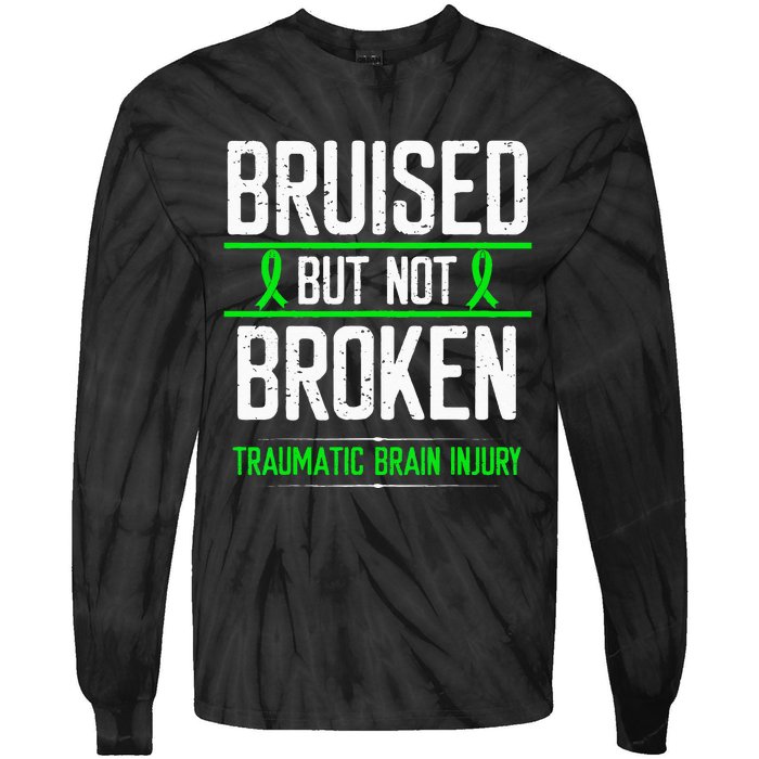 Traumatic Brain Injury Awareness Bruised Broken Green Ribbon Tie-Dye Long Sleeve Shirt