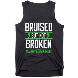 Traumatic Brain Injury Awareness Bruised Broken Green Ribbon Tank Top