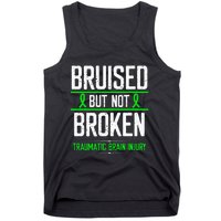 Traumatic Brain Injury Awareness Bruised Broken Green Ribbon Tank Top