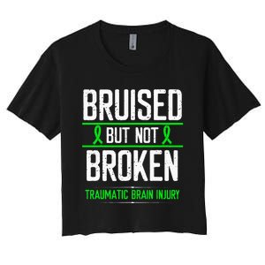 Traumatic Brain Injury Awareness Bruised Broken Green Ribbon Women's Crop Top Tee