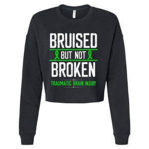 Traumatic Brain Injury Awareness Bruised Broken Green Ribbon Cropped Pullover Crew