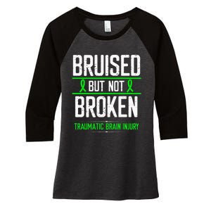 Traumatic Brain Injury Awareness Bruised Broken Green Ribbon Women's Tri-Blend 3/4-Sleeve Raglan Shirt