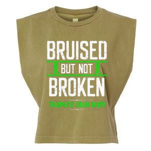 Traumatic Brain Injury Awareness Bruised Broken Green Ribbon Garment-Dyed Women's Muscle Tee