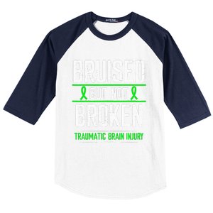 Traumatic Brain Injury Awareness Bruised Broken Green Ribbon Baseball Sleeve Shirt