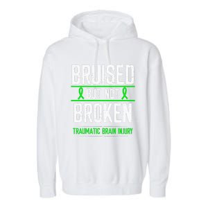 Traumatic Brain Injury Awareness Bruised Broken Green Ribbon Garment-Dyed Fleece Hoodie