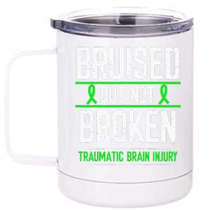 Traumatic Brain Injury Awareness Bruised Broken Green Ribbon 12 oz Stainless Steel Tumbler Cup