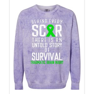 Traumatic Brain Injury Awareness Every Scar Green Ribbon Colorblast Crewneck Sweatshirt