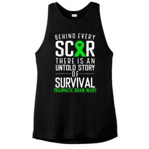 Traumatic Brain Injury Awareness Every Scar Green Ribbon Ladies PosiCharge Tri-Blend Wicking Tank