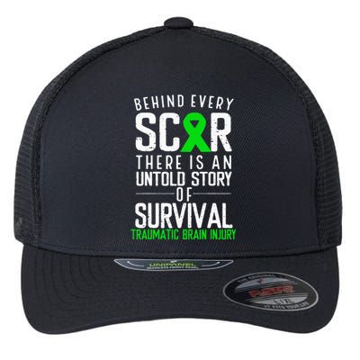 Traumatic Brain Injury Awareness Every Scar Green Ribbon Flexfit Unipanel Trucker Cap