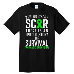 Traumatic Brain Injury Awareness Every Scar Green Ribbon Tall T-Shirt