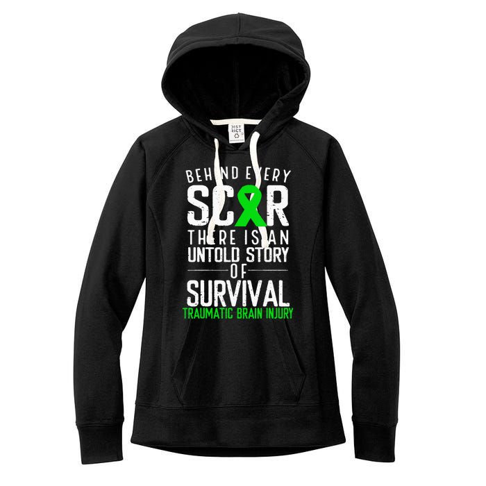 Traumatic Brain Injury Awareness Every Scar Green Ribbon Women's Fleece Hoodie