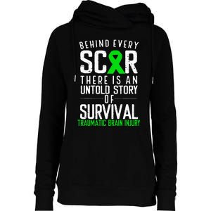 Traumatic Brain Injury Awareness Every Scar Green Ribbon Womens Funnel Neck Pullover Hood