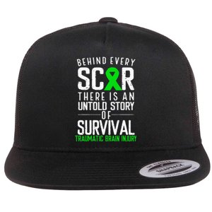 Traumatic Brain Injury Awareness Every Scar Green Ribbon Flat Bill Trucker Hat