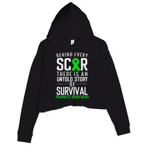 Traumatic Brain Injury Awareness Every Scar Green Ribbon Crop Fleece Hoodie