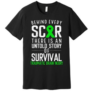 Traumatic Brain Injury Awareness Every Scar Green Ribbon Premium T-Shirt