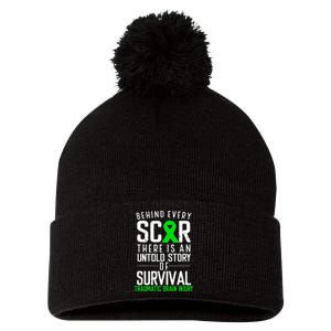 Traumatic Brain Injury Awareness Every Scar Green Ribbon Pom Pom 12in Knit Beanie