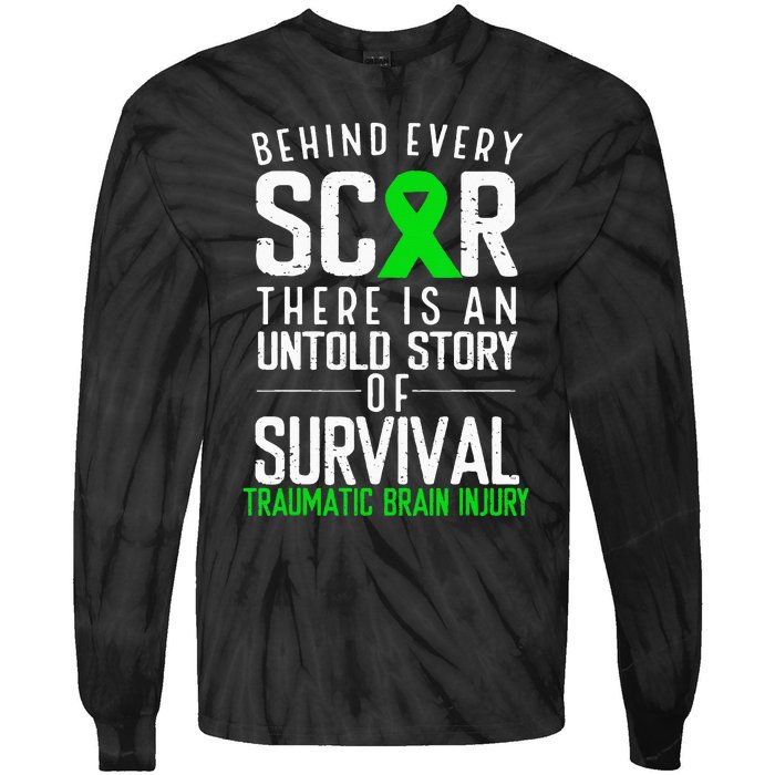 Traumatic Brain Injury Awareness Every Scar Green Ribbon Tie-Dye Long Sleeve Shirt