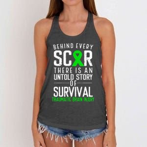 Traumatic Brain Injury Awareness Every Scar Green Ribbon Women's Knotted Racerback Tank