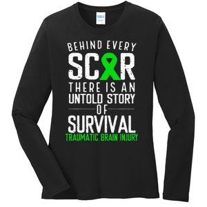 Traumatic Brain Injury Awareness Every Scar Green Ribbon Ladies Long Sleeve Shirt