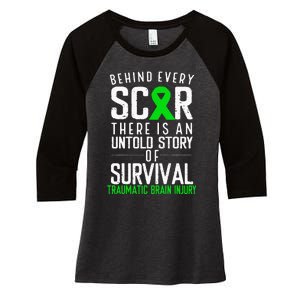 Traumatic Brain Injury Awareness Every Scar Green Ribbon Women's Tri-Blend 3/4-Sleeve Raglan Shirt