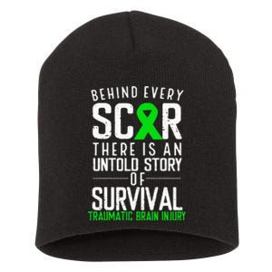 Traumatic Brain Injury Awareness Every Scar Green Ribbon Short Acrylic Beanie