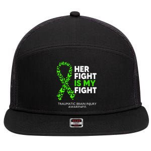 Traumatic Brain Injury Awareness Her Fight Green Ribbon 7 Panel Mesh Trucker Snapback Hat