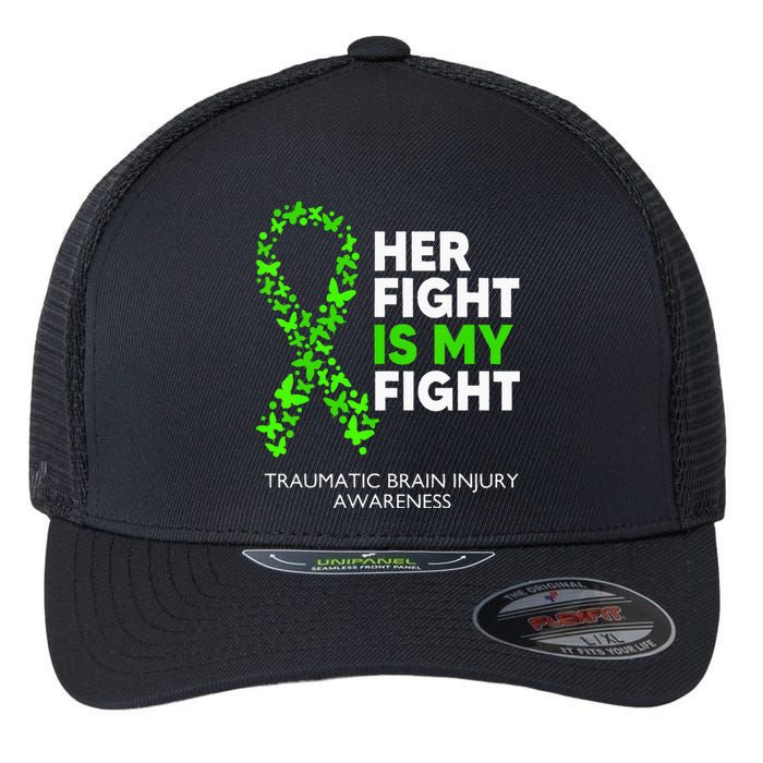 Traumatic Brain Injury Awareness Her Fight Green Ribbon Flexfit Unipanel Trucker Cap