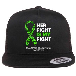 Traumatic Brain Injury Awareness Her Fight Green Ribbon Flat Bill Trucker Hat