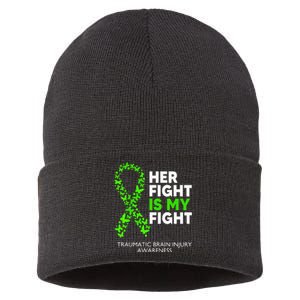 Traumatic Brain Injury Awareness Her Fight Green Ribbon Sustainable Knit Beanie