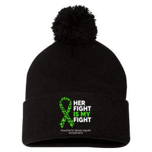 Traumatic Brain Injury Awareness Her Fight Green Ribbon Pom Pom 12in Knit Beanie