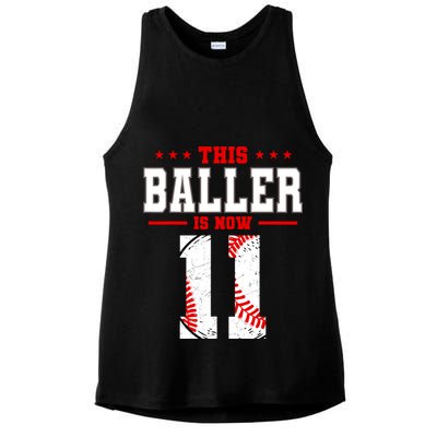 This Baller Is Now 11 Birthday Baseball Theme Bday Party Ladies PosiCharge Tri-Blend Wicking Tank